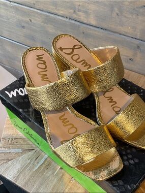 Sam Edelman Metallic Gold Double Band Slide Mules